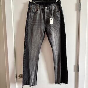 New Levi's 501 Spliced Jeans Black Button Fly High Waist Fringe Hem Sz 28